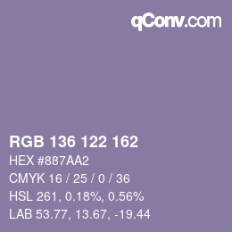 Color code: RGB 136 122 162 | qconv.com