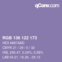 Color code: RGB 136 122 173 | qconv.com