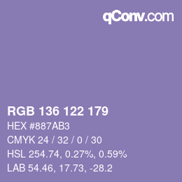 颜色代码: RGB 136 122 179 | qconv.com