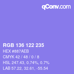 Color code: RGB 136 122 235 | qconv.com