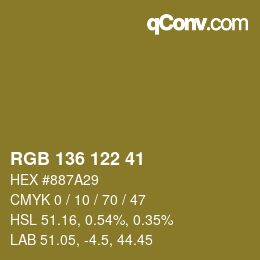 Color code: RGB 136 122 41 | qconv.com