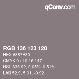 Color code: RGB 136 123 128 | qconv.com