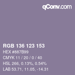 Color code: RGB 136 123 153 | qconv.com