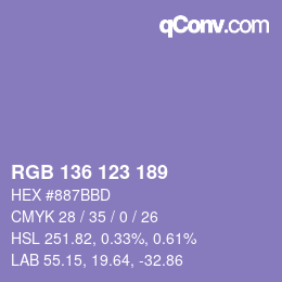 Color code: RGB 136 123 189 | qconv.com