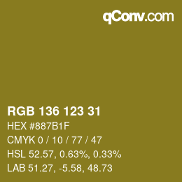 Color code: RGB 136 123 31 | qconv.com