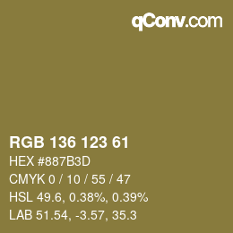 Color code: RGB 136 123 61 | qconv.com