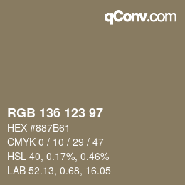Color code: RGB 136 123 97 | qconv.com