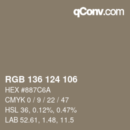 Color code: RGB 136 124 106 | qconv.com