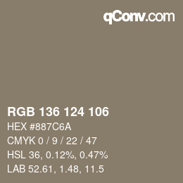 Color code: RGB 136 124 106 | qconv.com