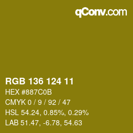 Color code: RGB 136 124 11 | qconv.com