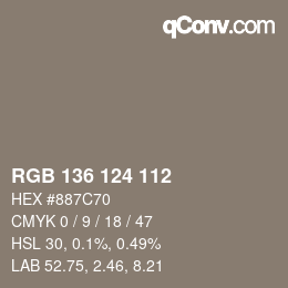 カラーコード: RGB 136 124 112 | qconv.com