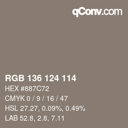 Color code: RGB 136 124 114 | qconv.com