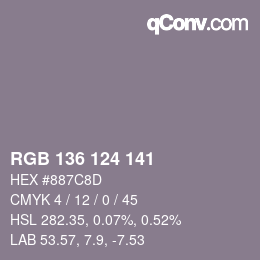 Color code: RGB 136 124 141 | qconv.com