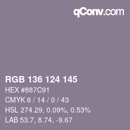 Color code: RGB 136 124 145 | qconv.com