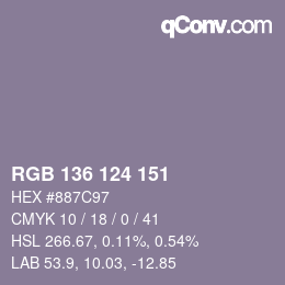 Color code: RGB 136 124 151 | qconv.com