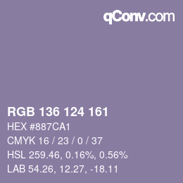 Color code: RGB 136 124 161 | qconv.com