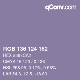 Color code: RGB 136 124 162 | qconv.com