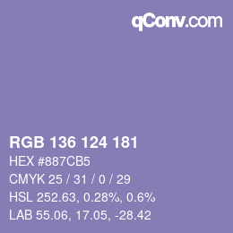 Color code: RGB 136 124 181 | qconv.com