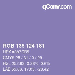カラーコード: RGB 136 124 181 | qconv.com