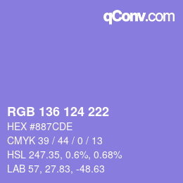 Color code: RGB 136 124 222 | qconv.com