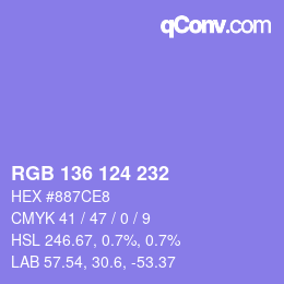 Color code: RGB 136 124 232 | qconv.com