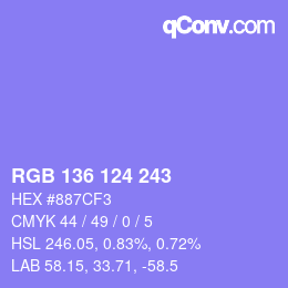 Color code: RGB 136 124 243 | qconv.com