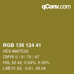 Color code: RGB 136 124 41 | qconv.com