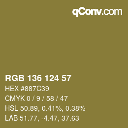 Color code: RGB 136 124 57 | qconv.com