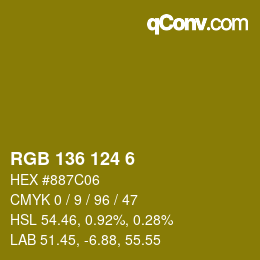 カラーコード: RGB 136 124 6 | qconv.com