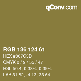 Color code: RGB 136 124 61 | qconv.com