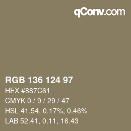 Color code: RGB 136 124 97 | qconv.com
