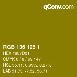 Color code: RGB 136 125 1 | qconv.com
