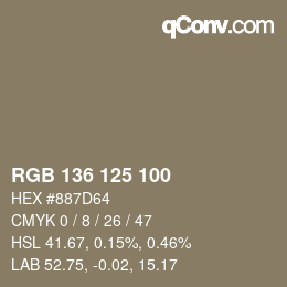 Color code: RGB 136 125 100 | qconv.com