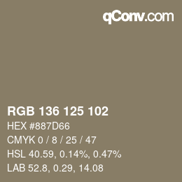 Color code: RGB 136 125 102 | qconv.com