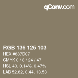 Color code: RGB 136 125 103 | qconv.com