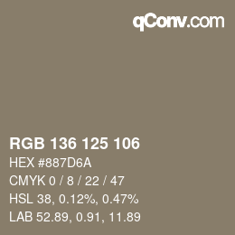 Color code: RGB 136 125 106 | qconv.com