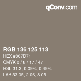 Color code: RGB 136 125 113 | qconv.com