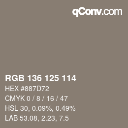 Color code: RGB 136 125 114 | qconv.com