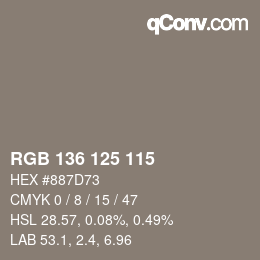 カラーコード: RGB 136 125 115 | qconv.com