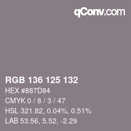 Color code: RGB 136 125 132 | qconv.com