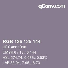 Color code: RGB 136 125 144 | qconv.com