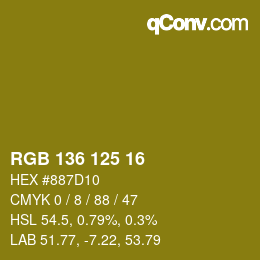 Color code: RGB 136 125 16 | qconv.com
