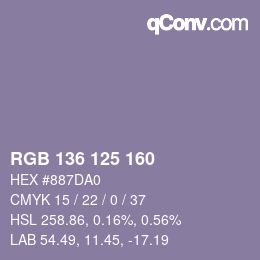 Color code: RGB 136 125 160 | qconv.com