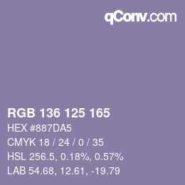 Color code: RGB 136 125 165 | qconv.com