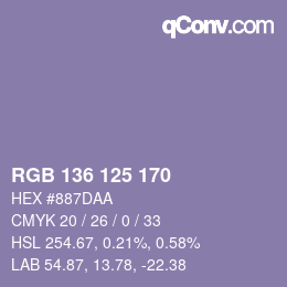 Farbcode: RGB 136 125 170 | qconv.com