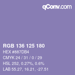 Color code: RGB 136 125 180 | qconv.com