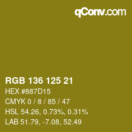 Color code: RGB 136 125 21 | qconv.com