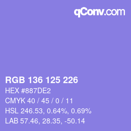 Color code: RGB 136 125 226 | qconv.com