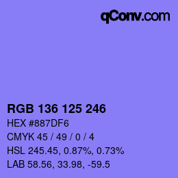 Color code: RGB 136 125 246 | qconv.com