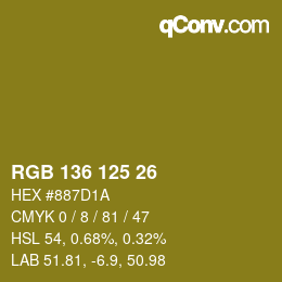 カラーコード: RGB 136 125 26 | qconv.com